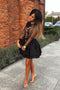 Charming A Line Long Sleeves Lace Black Short Homecoming Dresses PPD60