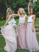 Gorgeous Two Piece Pink Tulle Long Bridesmaid Dress with White Top PPD95