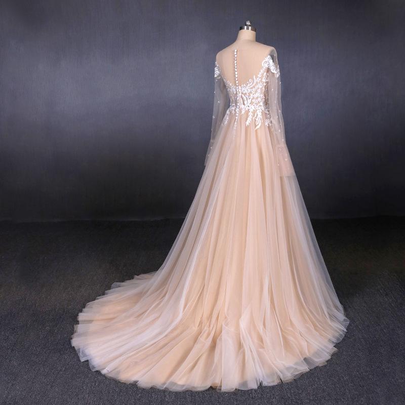 Charming A Line Long Sleeves Lace Appliques Tulle Wedding Dress PDQ30