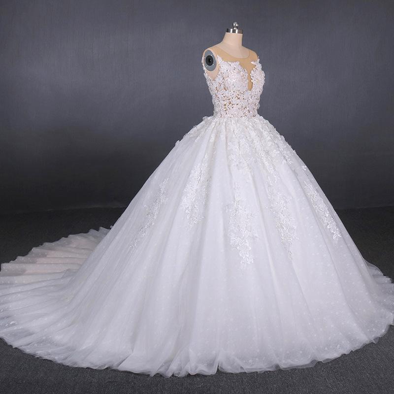 White Appliques Tulle Ball Gown Princess Wedding Dress, Bridal Gown PDQ31