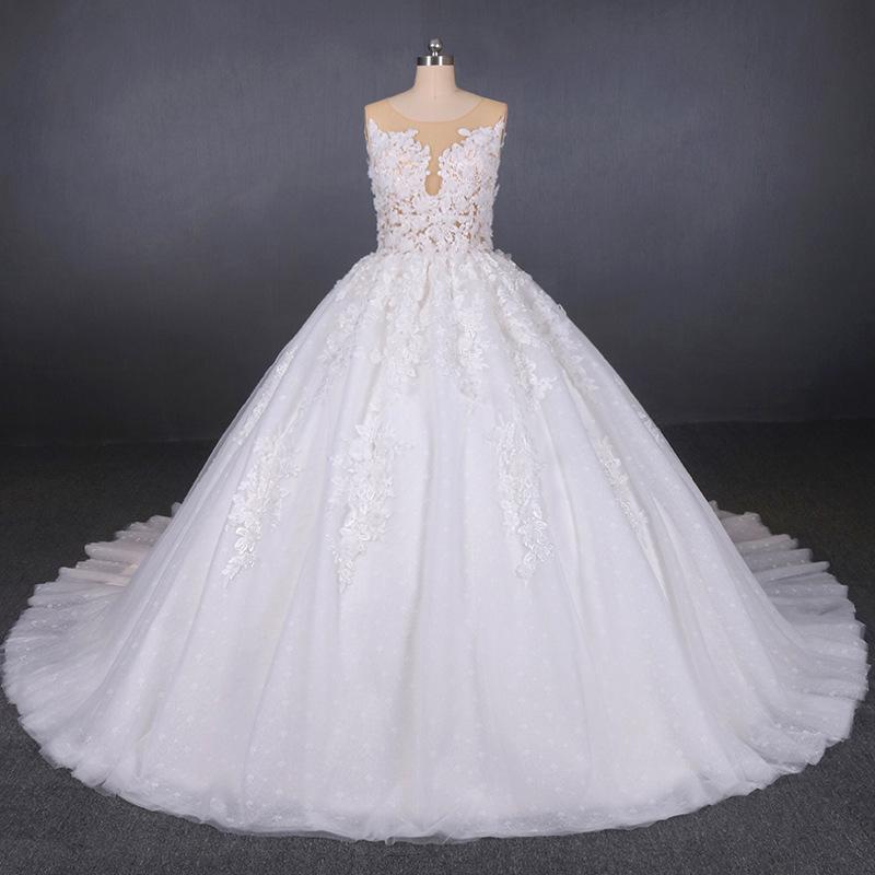 White Appliques Tulle Ball Gown Princess Wedding Dress, Bridal Gown PDQ31
