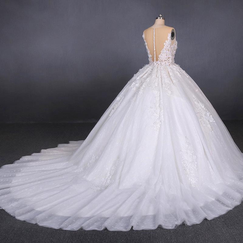 White Appliques Tulle Ball Gown Princess Wedding Dress, Bridal Gown PDQ31