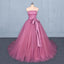 Strapless A Line Tulle Lace Appliques Prom Dresses, Long Formal Dress PDQ22