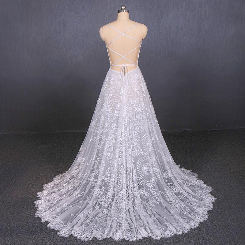 A Line Spaghetti Straps Long Elegant Wedding Dresses With Lace PDQ11