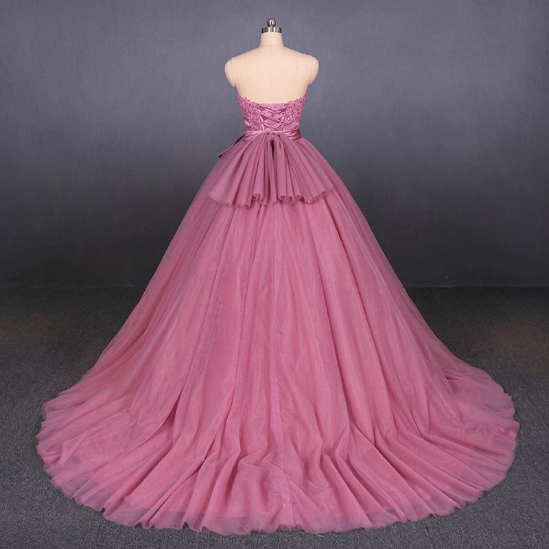 Strapless A Line Tulle Lace Appliques Prom Dresses, Long Formal Dress PDQ22