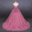 Strapless A Line Tulle Lace Appliques Prom Dresses, Long Formal Dress PDQ22