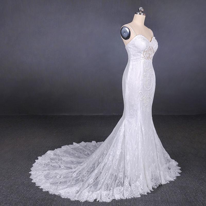 Mermaid Spaghetti Straps Lace Wedding Dress, Fashion Long Bridal Dresses PDQ17