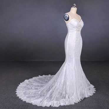 Mermaid Spaghetti Straps Lace Wedding Dress, Fashion Long Bridal Dresses PDQ17