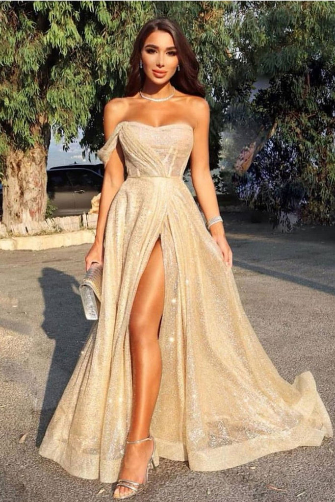 Sweetheart A Line Floor Length Cheap Prom Dress With Slit PDP83