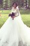 Princess Long Sleeves Bateau Ball Gown Tulle Wedding Dresses With Lace Appliques PDH80