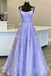 A line Lilac Tulle Long Spaghetti Straps Prom Dresses Handmade Flower Evening Dress TD93