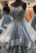 Gray Tulle Beads Long Prom Dress A Line Formal Evening Dresses PDQ33