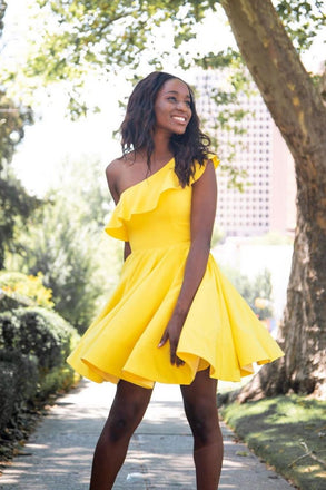 Simple Yellow Short Prom Dress, One Shoulder Homecoming Dress PDP33
