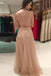 A-line round beaded long prom dresses with see-through back mg120