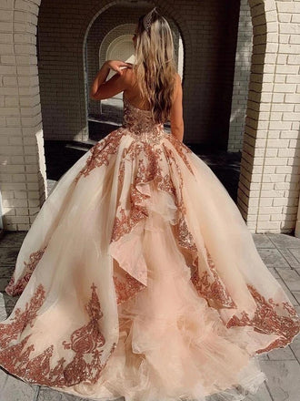 Sweetheart ball gown prom dress with sequins beading, puffy party dresses mg10