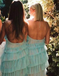 Elegant Halter Tulle Blue Prom Dress With Layers, Long Formal Evening Dresses OM0060
