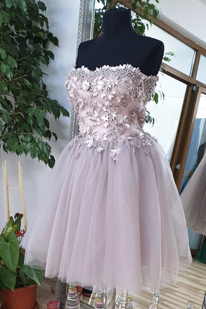 Cute Sweetheart Tulle Lace Beads Short Prom Dress, Homecoming Dress PDP35