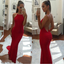 Simple Spaghetti Straps Backless Red Prom Dress,Long Mermaid Formal Dresses PDI38