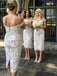 Elegant Off the Shoulder White Lace Tea Length Bridesmaid Dress PDN1