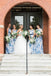 Scoop Ink Blue Print Bridesmaid Dress with Belt PPD93