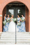 Scoop Ink Blue Print Bridesmaid Dress with Belt PPD93