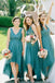 High-Low Teal V Neck A Line Bridesmaid Dress with Pleats PPD96