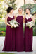 A Line Burgundy Chiffon Straps Long Bridesmaid Dresses PDG74