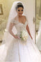 A Line Cap Sleeves Wedding Dresses Tulle With Applique And Beads Court Train PDE67