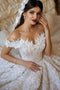 A Line Off The Shoulder Tulle Wedding Dresses With Lace Applique PDE66