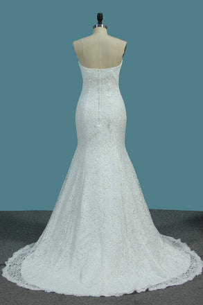 Charming Lace Mermaid Sweetheart Sweep Train Wedding Dresses PDE72