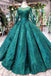 Scoop Long Sleeves Lace Up Back Green Prom Dresses PDL21