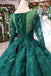 Scoop Long Sleeves Lace Up Back Green Prom Dresses PDL21