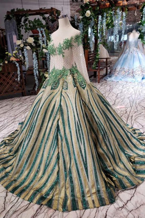 Elegant Scoop Long Sleeves Lace Up Back Sweep Train Prom Dresses PDL22