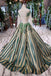 Elegant Scoop Long Sleeves Lace Up Back Sweep Train Prom Dresses PDL22