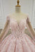 Sheer neck ball gown long sleeves blushing pink prom dress mg125