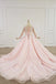 Princess Ball Gown Long Sleeves Beads Blush Pink Prom Dresses, Quinceanera Dresses PD133