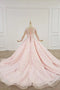 Princess Ball Gown Long Sleeves Beads Blush Pink Prom Dresses, Quinceanera Dresses PD133