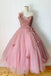 Pink Spaghetti Straps Tulle Tea Length Prom Dress Bridesmaid Dress PDQ47