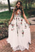 A Line V Neck Flower Appliques Prom Dresses, Long Evening Dresses PDG76