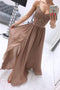 Chiffon A Line Spaghetti Straps Appliques Long Prom Dress With Slit PDS68