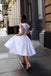 A Line White Round Neck Short Sleeves Wedding Dress with Pockets, Homecoming Dress OMH0069