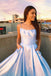 Unique Light Blue Spaghetti Straps Prom Dress with Beaded Pockets, Formal Dresses TD88