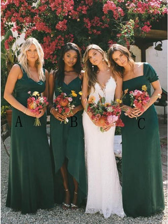 A-Line Dark Green Chiffon Long Cheap Bridesmaid Dresses PDS47
