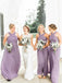 A-Line Floor-Length Lilac Chiffon Pleated Cheap Bridesmaid Dress PDS44