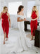 Sheath Cowl Neck Hi-Low Red Simple Bridesmaid Dress with Ruched PDR87