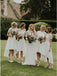 A-Line Short Sleeves Hi-Low Off White Satin Bridesmaid Dress with Lace PDR88
