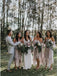 A-Line Off-the-Shoulder 3/4 Sleeves Asymmetry Blush Lace Bridesmaid Dress PDR94