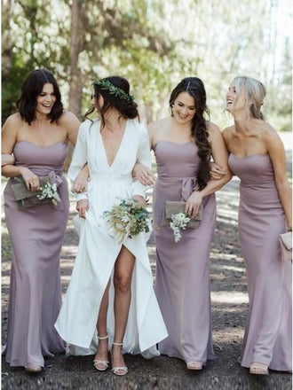 Mermaid Sweetheart Floor-Length Lilac Chiffon Bridesmaid Dress with Belt PDR95