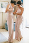 Sheath One-Shoulder Floor-Length Blush Pink Ruched Bridesmaid Dress PDR26