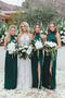 Sheath High Neck Floor-Length Dark Green Long Bridesmaid Dress with Split PDR91